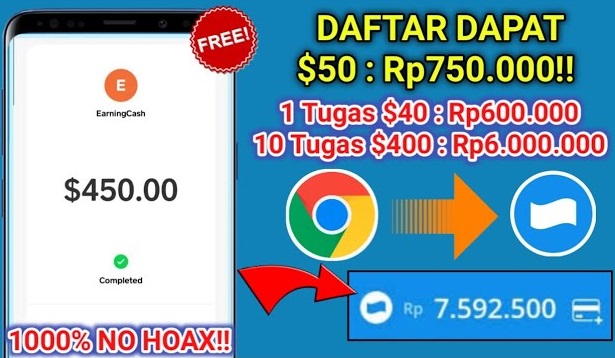 Website Earning Cash Penghasil Uang, Daftar Dapat 50 Dollar. (Foto: Youtube Chann Gratis)