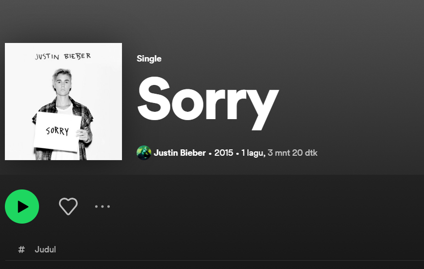 Arti Lagu Sorry by Justin Bieber dan Makna Lirik (foto: Capture Spotify)
