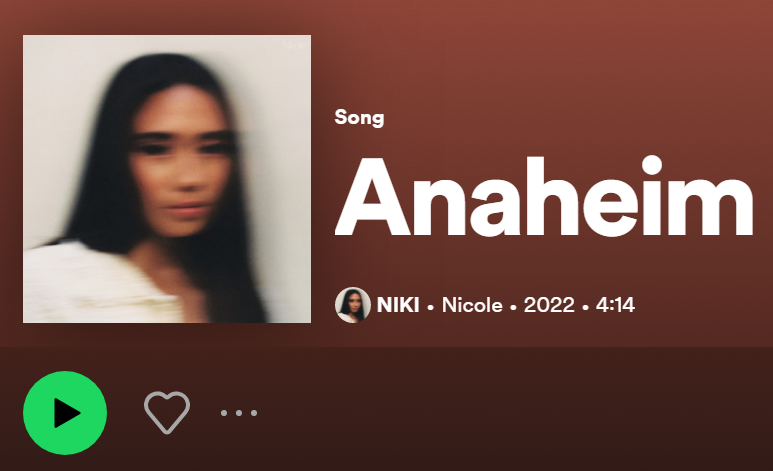 Arti dan Makna Lagu 'Anaheim' by NIKI Lengkap dengan Terjemahan Lirik Bahasa Indonesia (Foto : Tangkap Layar Spotify)