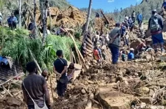 Bencana tanah longsor di Papua Nugini. (Foto: Katadata)