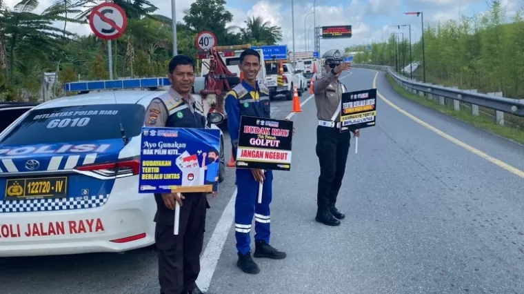 Sat PJR Polda Riau Kembali Gaungkan Kampanye Keselamatan dan Pilkada Damai di Jalan Tol