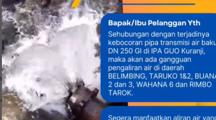 Kebocoran Pipa Air di IPA GUO Kuranji, Warga Diharapkan Manfaatkan Air Cadangan