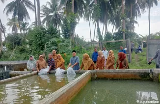 Saat penebaran benih lele bantuan DKP Sumbar ditebar di kelompok penerima Tiga Saudara di Alai Galombang Pariaman.