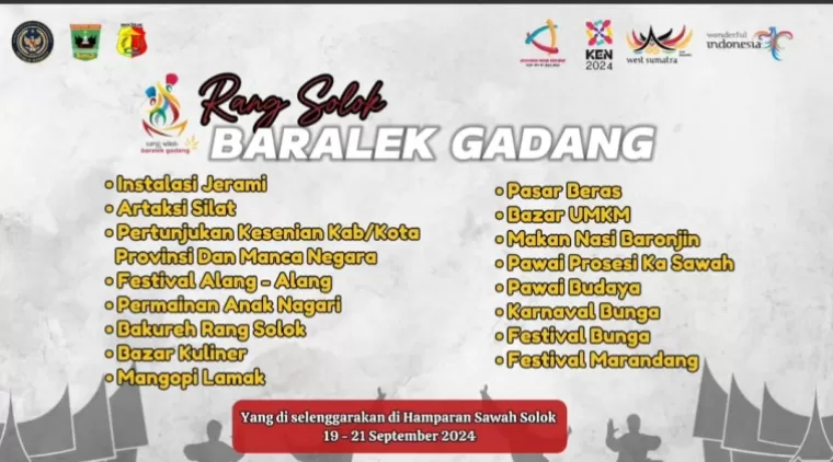 Event Rang Solok Baralek Gadang 2024 di Hamparan Sawah Solok 19-21 September