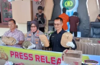 Kapolresta Bukittinggi memberikan keterangan pers tentang pengungkapan kasus narkoba jenis Ganja