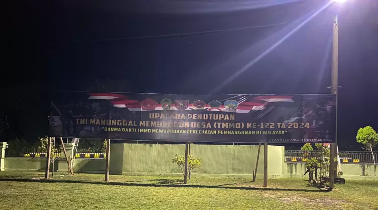 Benner Penutupan TMMD 122 Kodim 0914/TNT Telah Siap Terpasang di Lapangan Makodim