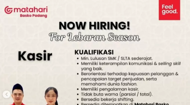 Buruan Lamar! Lowongan Kasir di Matahari Basko Padang, Cek Info Lengkapnya