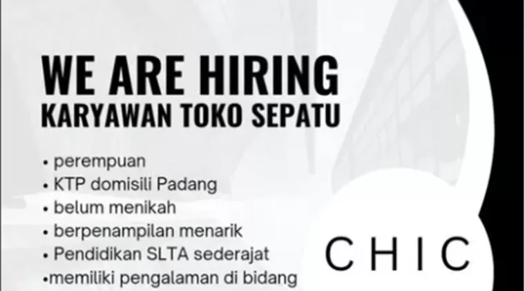 Chic Fortune Membuka Lowongan Kerja di Kota Padang, Segera Daftar untuk Posisi Karyawan Toko Sepatu