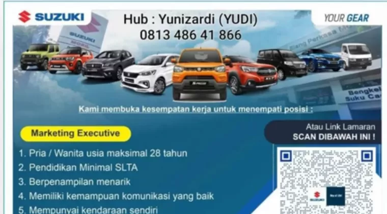 Dibutuhkan Marketing Executive di Suzuki PT. Elang Perkasa Motor, Cek Syarat dan Cara Daftarnya!