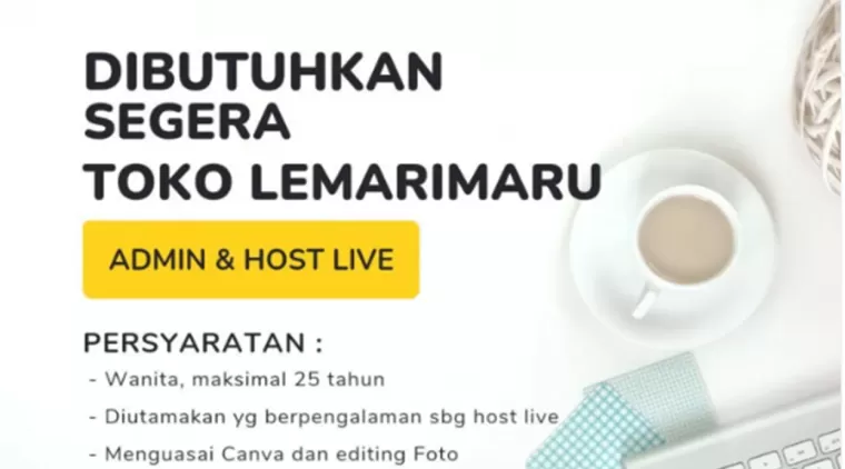 Gabung di Toko Lemarimaru Padang! Dibutuhkan Admin &amp; Host Live yang Kreatif dan Percaya Diri