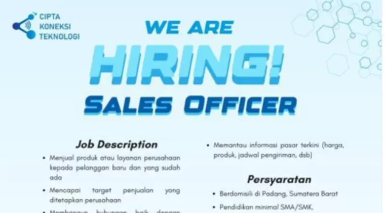 Job Alert! Cipta Koneksi Teknologi Sedang Rekrut Sales Officer, Buruan Lamar!