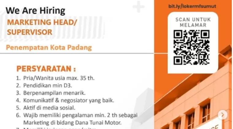 Lowongan Kerja Marketing Head/Supervisor di Mega Finance Padang! Siapkan Berkas Lamaranmu!