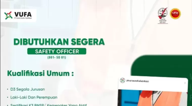 Lowongan Kerja Safety Officer di PT. Varia Usaha Fabrikasi Januari 2025 -- Segera Daftar!