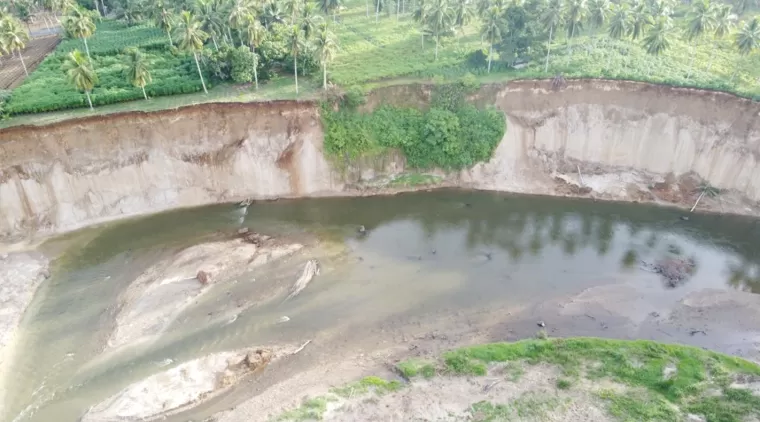 Titik lokasi pekerjaan pengendalian banjir Batang Mangor di Desa Pungguang Ladiang Kota Pariaman.