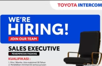 Toyota Intercom Padang Buka Lowongan Sales Executive, Simak Syarat dan Cara Lamarnya!