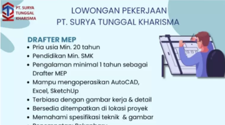 Gaji Menarik! PT. Surya Tunggal Kharisma Buka Loker untuk Drafter MEP &amp; Maintenance IPAL