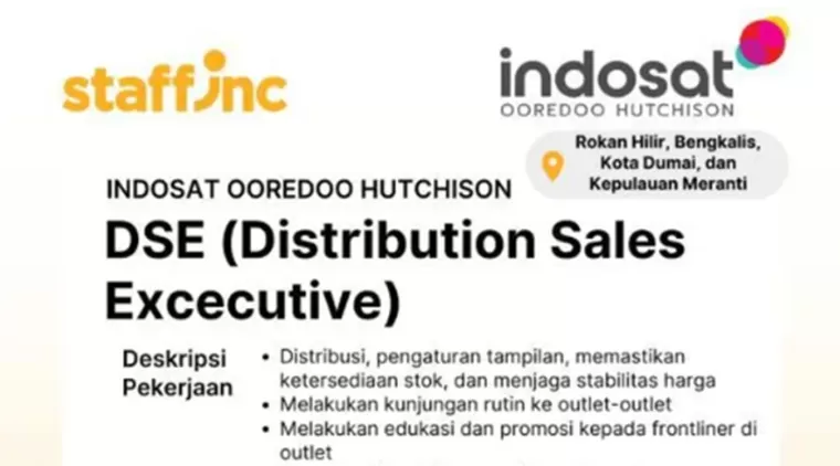 Lowongan Kerja Indosat Ooredoo Hutchison Riau, Dibuka Posisi DSE, Cek Syarat dan Cara Daftar!