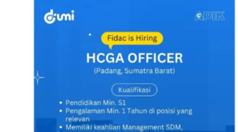 Lowongan Kerja PT Fidac Inovasi Teknologi! Dibuka Posisi HCGA Officer di Kota Padang!