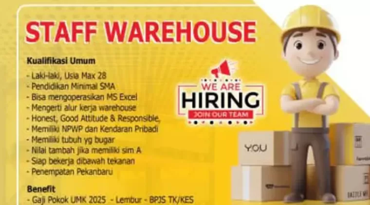 Lowongan Kerja PT. Jalur Mandiri Utama (YOU) Pekanbaru -- Posisi Staff Warehouse Dibuka!