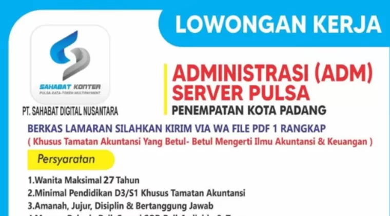 Sahabat Konter Padang Cari Talenta Baru! Lowongan Administrasi Server Pulsa Tersedia