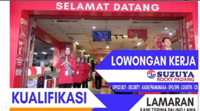 Suzuya Rocky Padang Buka Lowongan Kerja! Segera Daftar Sebelum 10 Februari 2025