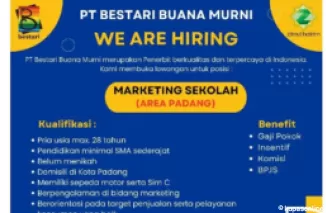 Dibutuhkan Marketing Sekolah di PT Bestari Buana Murni Padang, Segera Lamar!