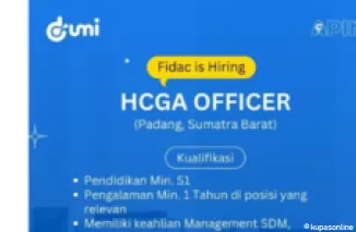 Lowongan Kerja PT Fidac Inovasi Teknologi! Dibuka Posisi HCGA Officer di Kota Padang!