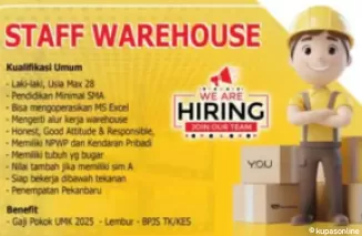 Lowongan Kerja PT. Jalur Mandiri Utama (YOU) Pekanbaru -- Posisi Staff Warehouse Dibuka!