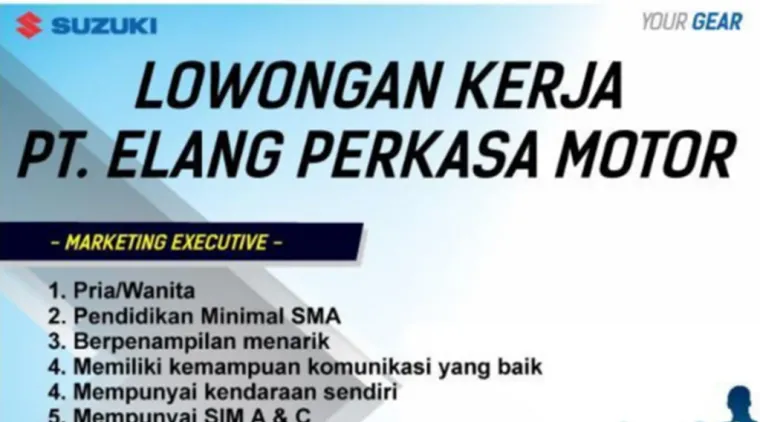 Dapatkan Gaji Pokok, Bonus, dan Jenjang Karir! PT Elang Perkasa Motor Buka Lowongan Marketing