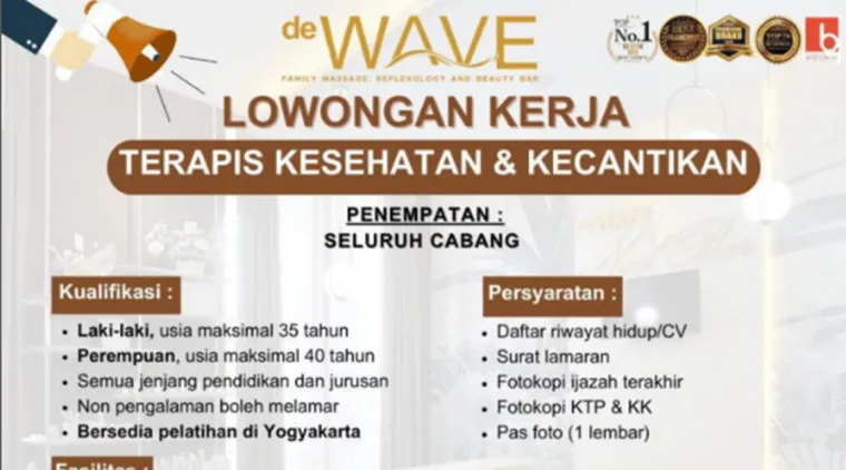 Kesempatan Emas! De Wave Family Massage Buka Lowongan Terapis di Seluruh Cabang