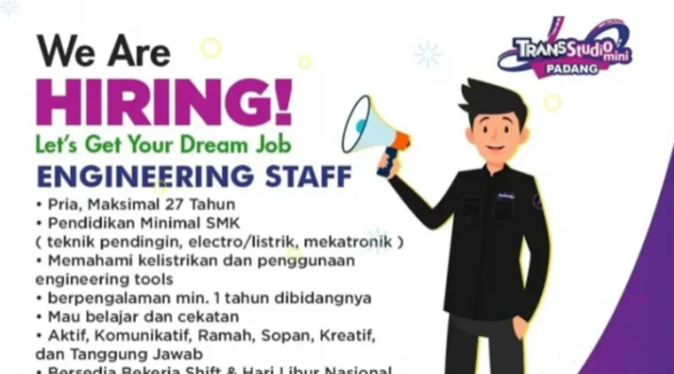 Lowongan Kerja Engineering Staff di Trans Studio Mini Padang -- Daftar Sekarang!