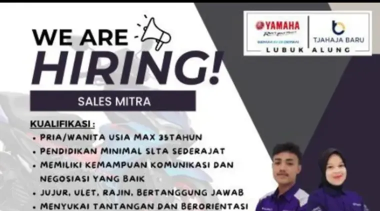 Lowongan Kerja Sales Mitra di Dealer Yamaha Lubuk Alung, Segera Lamar!