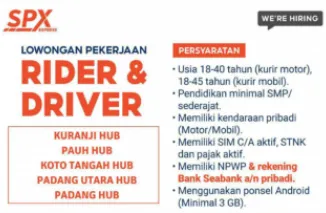 Kesempatan Karier di SPX Express! Dibutuhkan Rider & Driver untuk Penempatan Kota Padang