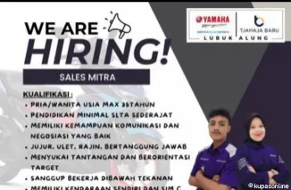 Lowongan Kerja Sales Mitra di Dealer Yamaha Lubuk Alung, Segera Lamar!