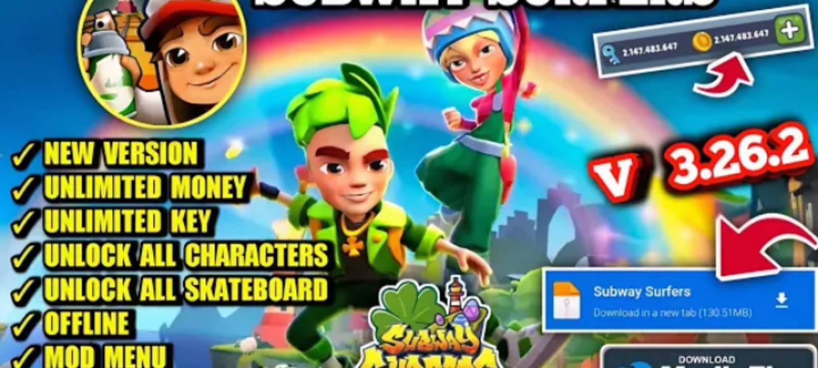 Game Subway Surfers Versi Terbaru 3.26.2 Mod Apk Unlimited Money/Unlock All Fiture