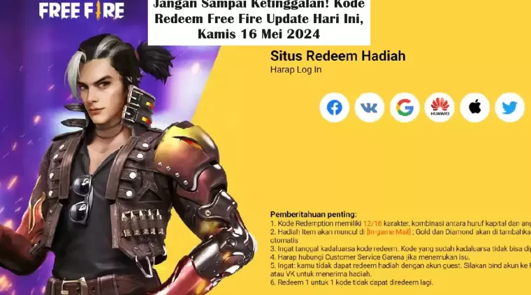 Jangan Sampai Ketinggalan Bro! Kode Redeem Free Fire Update Hari Ini, Kamis 16 Mei 2024, Lengkap Cara Klaimnya!