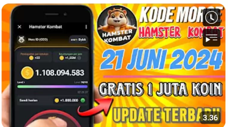 UPDATE 21 Juni 2024! Kode Morse Hamster Kombat Terbaru! Hadiah 2 Juta Koin! (Foto: YT Herz Id)