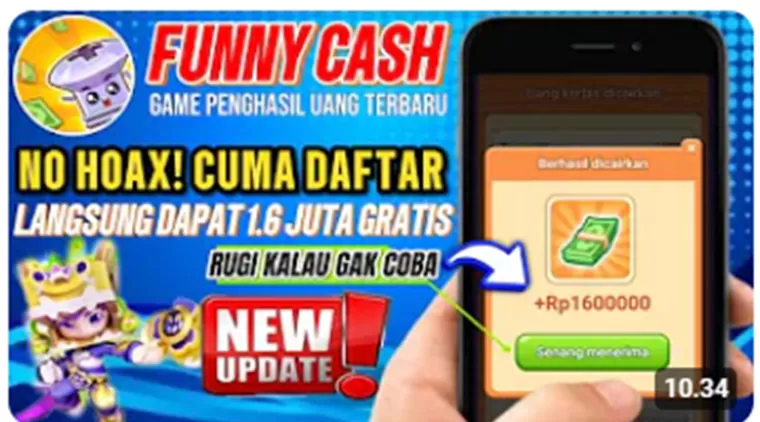 TERBUKTI MEMBAYAR! Cuman Daftar Langsung Dapat Rp1,6 Juta di Game Penghasil Uang Funny Cash! (Foto: Yt Herz Id)