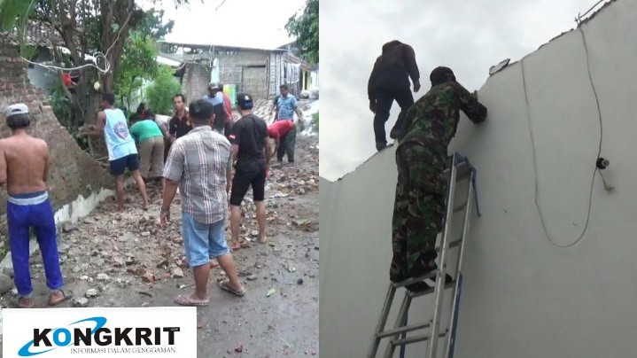 Puting Beliung Robohkan Pagar Tembok Pondok Pesantren Dan Sapu Atap Rumah di Sumobito