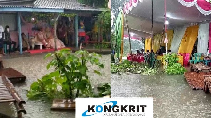 Walau Terendam Banjir, Pesta Pernikahan di Jombang Tetap Berjalan Dengan Lancar