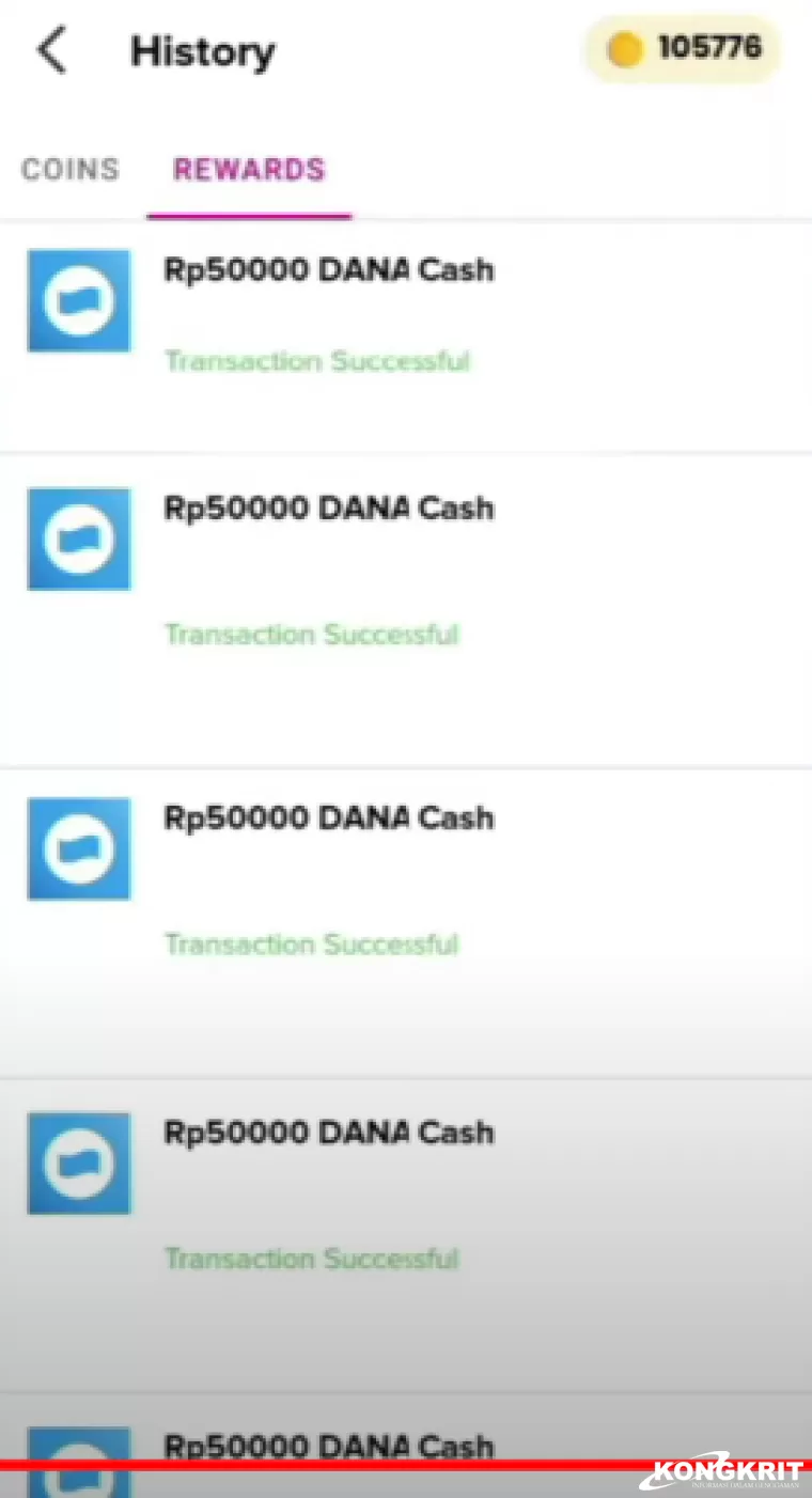 Riwayat transaksi aplikasi penghasil uang mRewards (foto: Youtuber Naufal354)