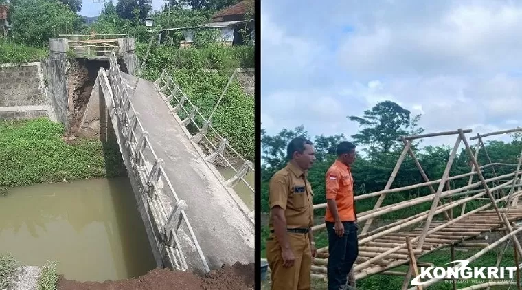 Kondisi jembatan ambruk di wilayah Kalidawir dan jembatan darurat sementara di dekat lokasi