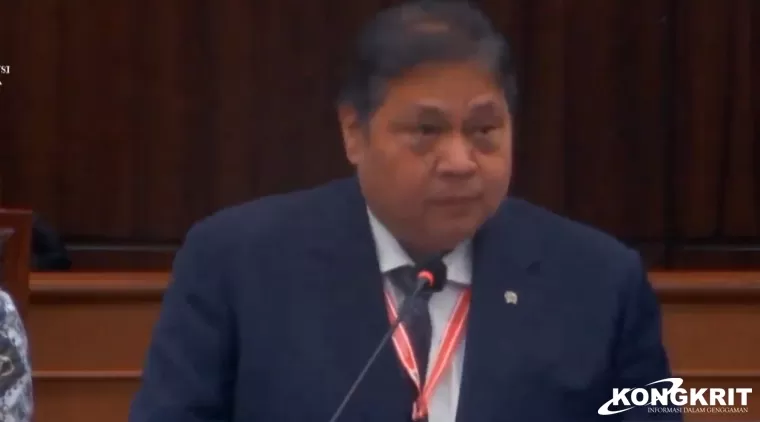 Menteri Perekonomia, AIrlangga Hartarto saat sidang MK, Jumat, 5 April 2024. (Foto: tvOneNews)