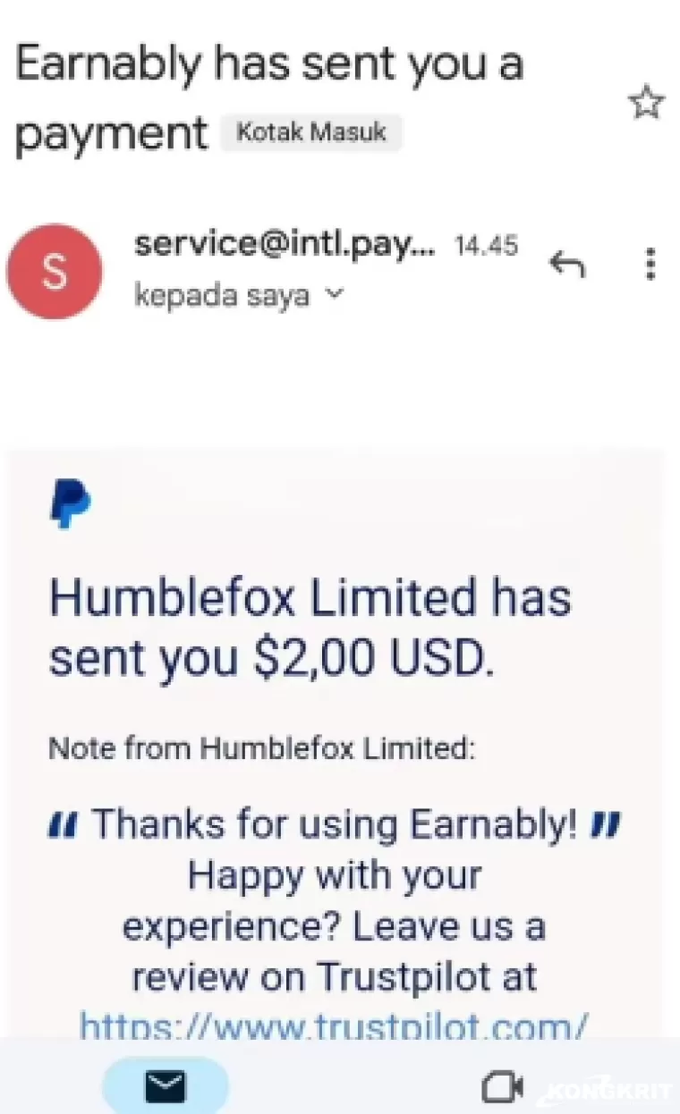 Bukti pembayaran webiste penghasil uang Earnably (foto: Youtuber Naufal354)
