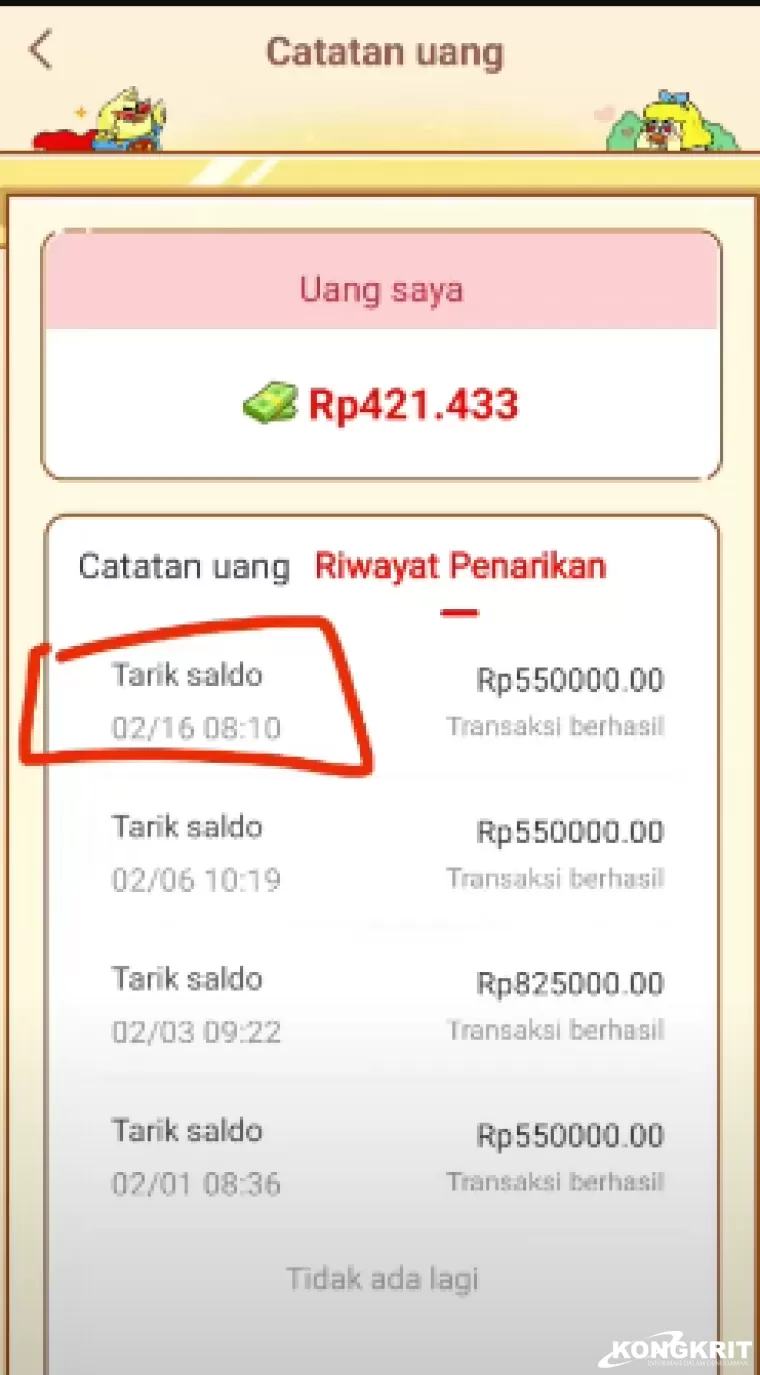 Bukti Pembayaran Uang Hijau Super Birds (foto: Youtuber Jadi Berkah)