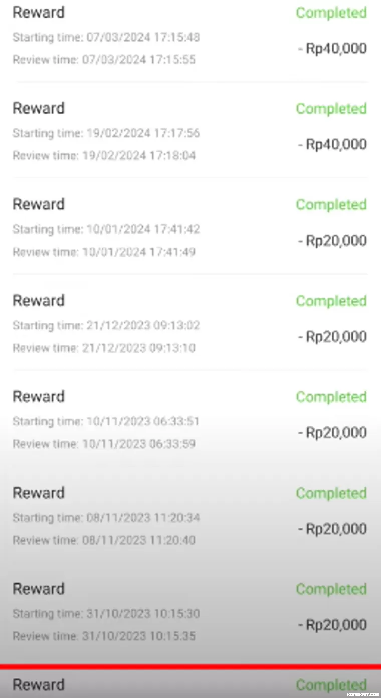 Riwayat transaksi aplikasi penghasil uang Go Go Cash (foto: Naufal354)