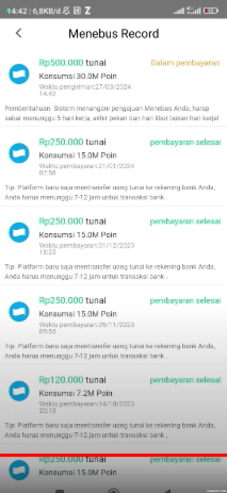 Riwayat penarikan aplikasi penghasil uang Novelah (foto: Youtuber Naufal354)