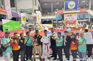 Anggota Brimob Sumbar Sumbang Medali Perunggu dalam Cabang Karate PON XXI Aceh-Sumut (Foto: Dok.Istimewa)