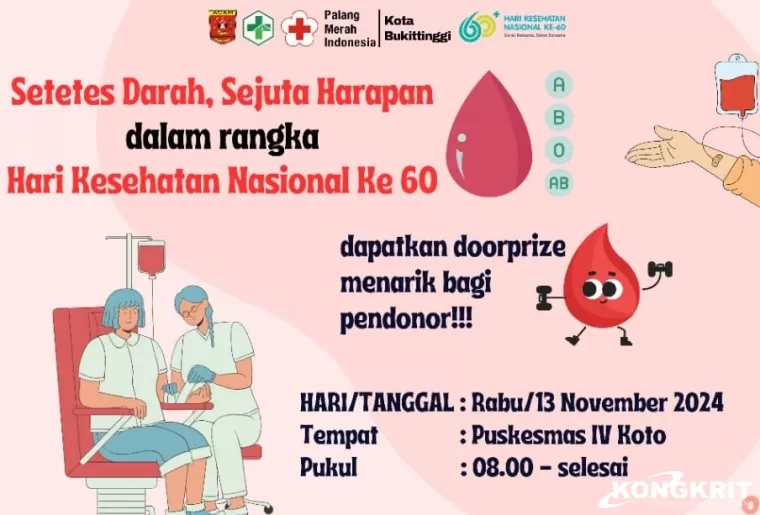 Peringati HKN ke-60, Puskesmas IV Koto bersama PMI Bukittinggi Ajak Warga Ikuti Aksi Donor Darah