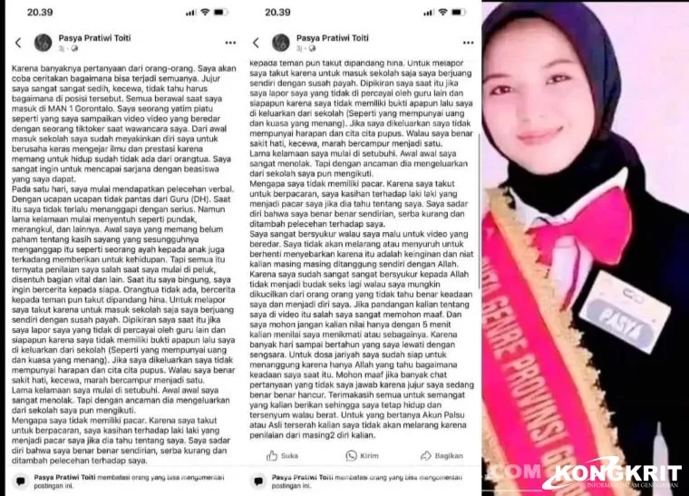 Viral! Inilah Curhatan Siswi Viral di Gorontalo Terkait Kasusnya Yang Viral (Foto: Dok.Istimewa)